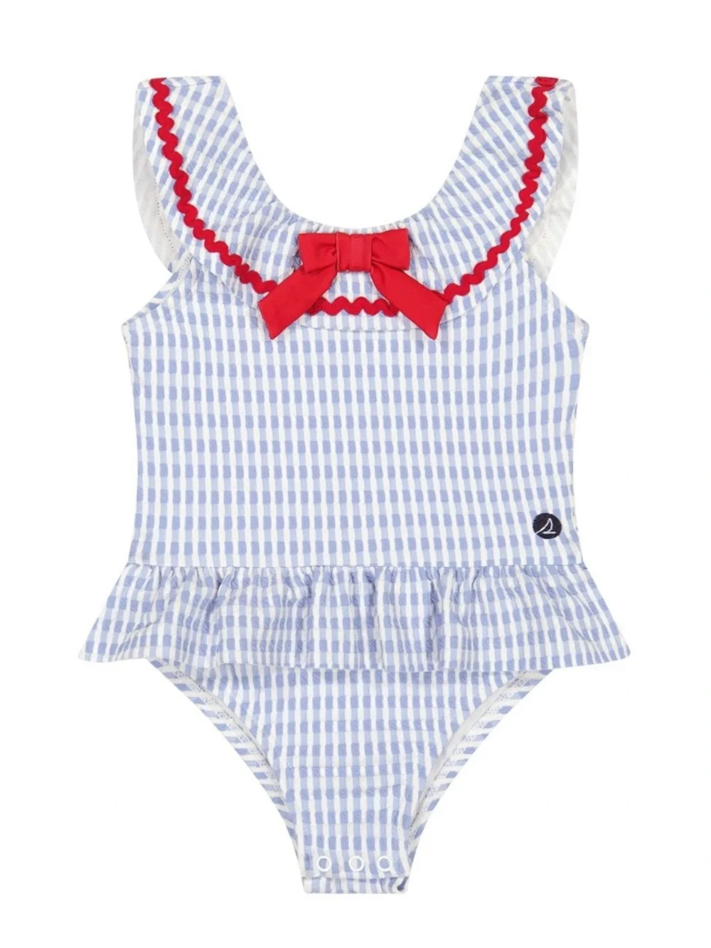 NWT Sperry Baby Girls Seersucker One Piece Swimsuit Blue White Gingham 6 Months